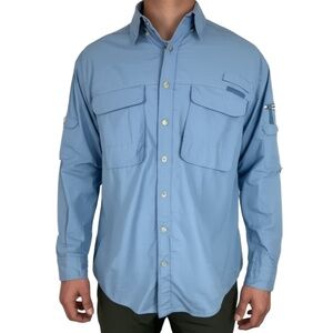ExOfficio Long Sleeve Mens XL‎ Light Blue Insect Shield Gorpcore Travel Fishing